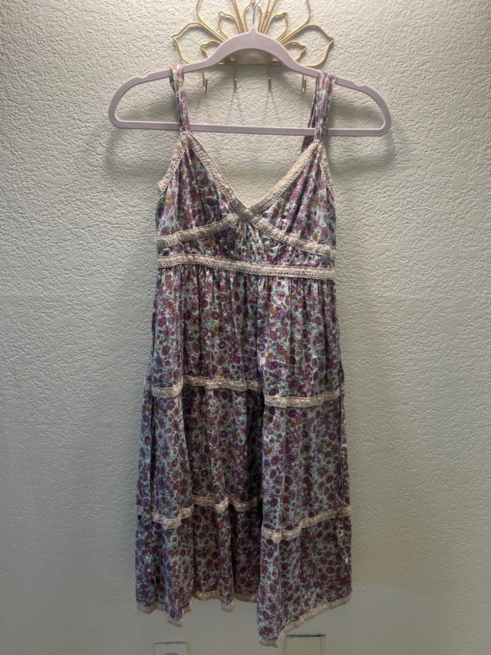 Free People Floral Tiered Boho Dress in Lavender and Cream
